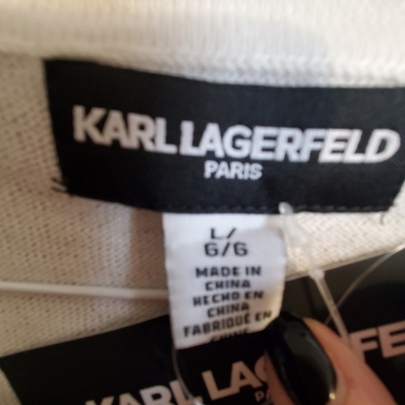 Karl Lagerfeld Black and White Striped Women's Top Large. NWT. SWEATER - Picture 3 of 8
